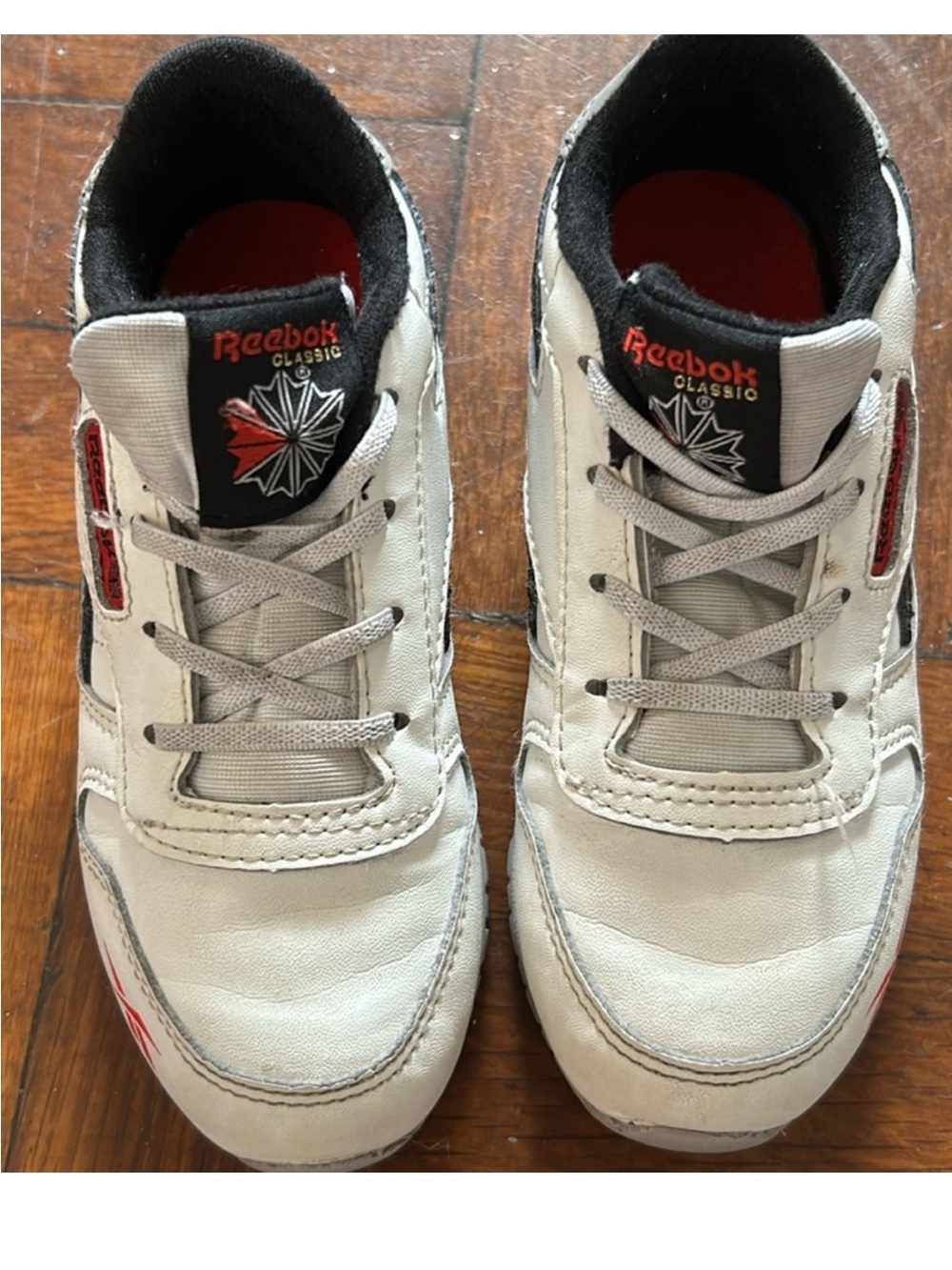 Reebok Kids White and Black Sneakers with Red Accents